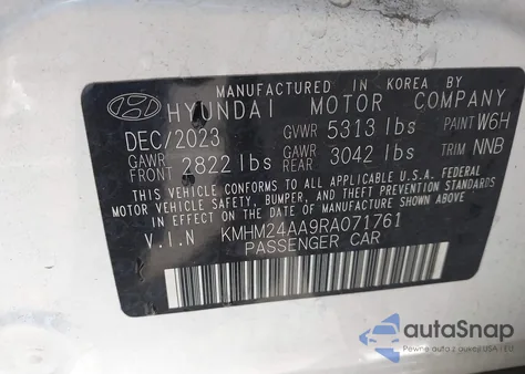 2024 Hyundai Ioniq 6 Se from USA, damaged, VIN KMHM24AA9RA071761